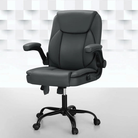 Massage Office Chair 2 Point Leather Mid Back - Grey