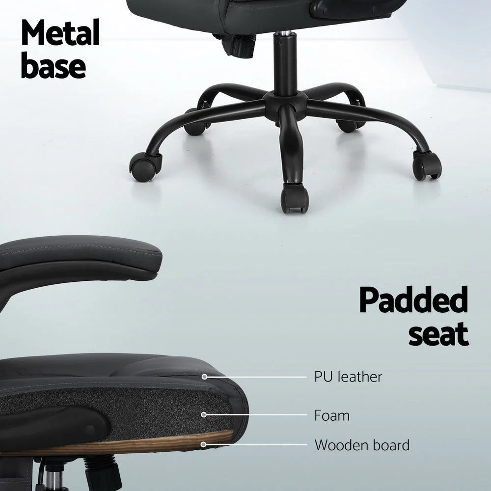 Massage Office Chair 2 Point Leather Mid Back - Grey