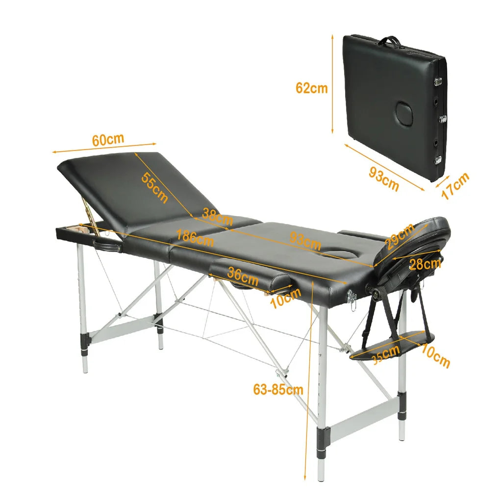Massage Table 3-Fold Portable Aluminium Massage Bed