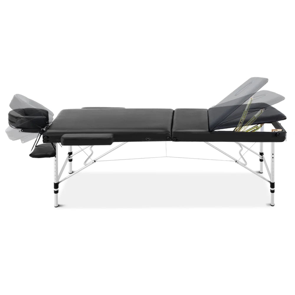 Massage Table 3-Fold Portable Aluminium - Black - Massage