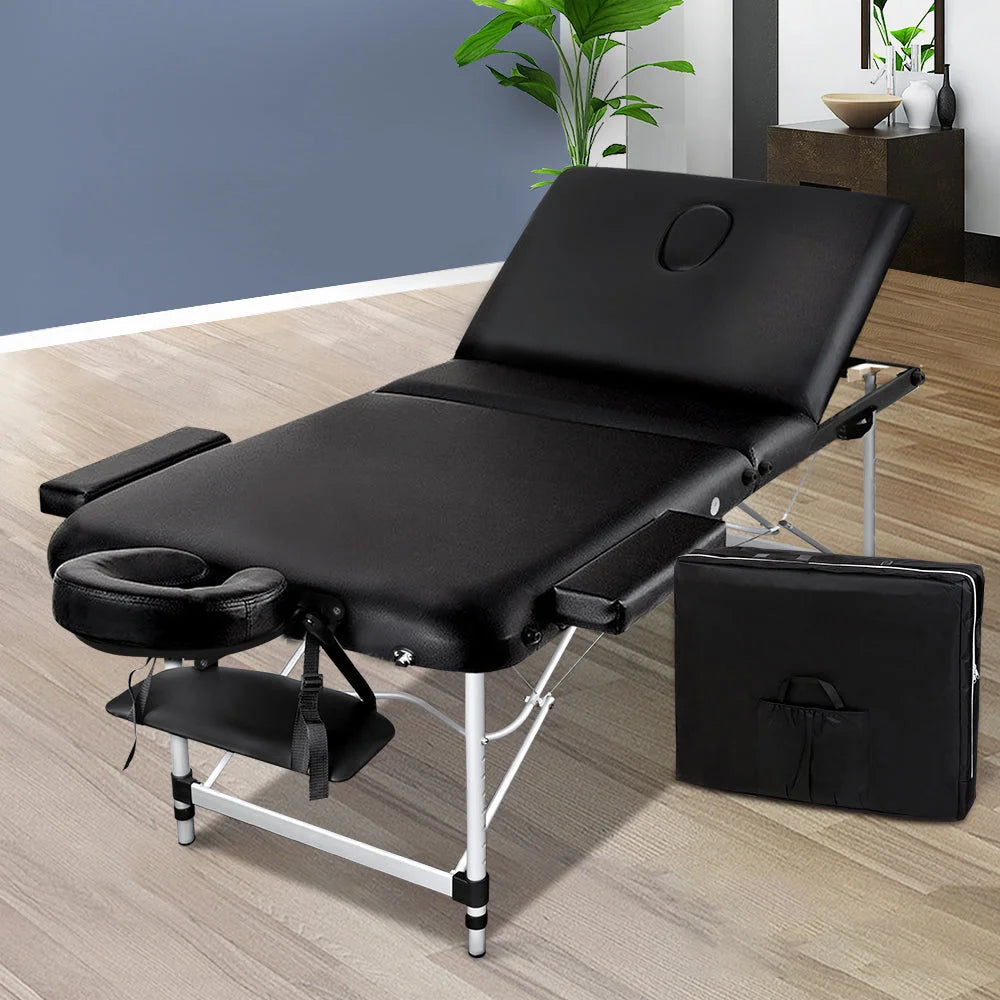 Massage Table 3-Fold Portable Aluminium - Black - Massage
