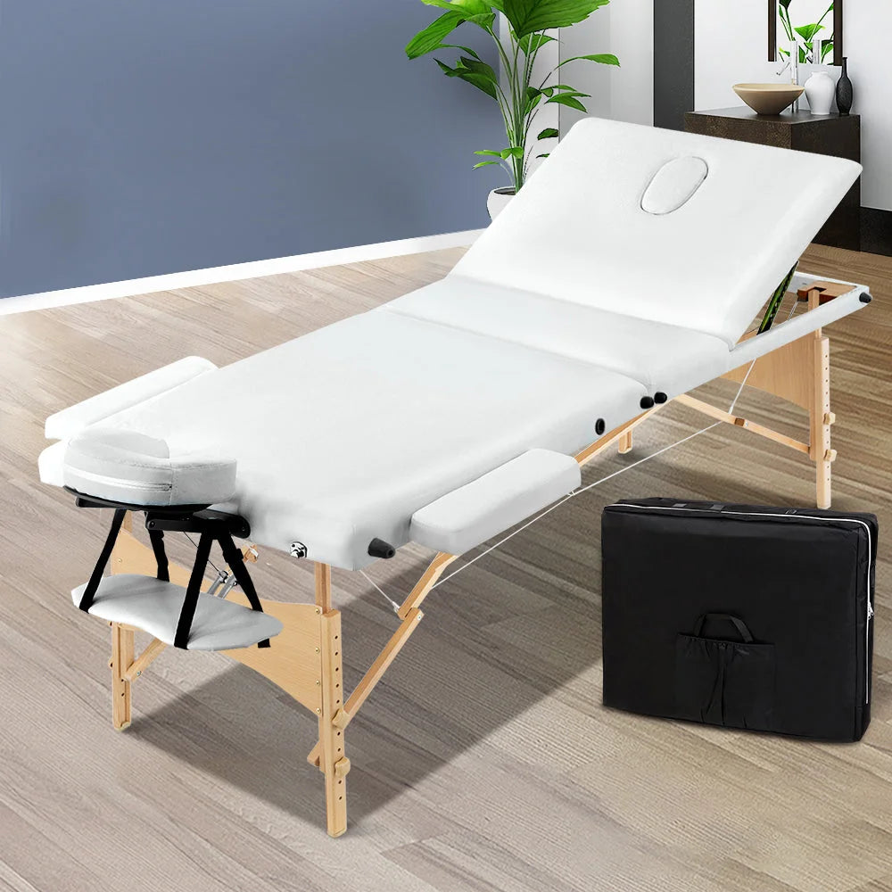 White wood wooden chair with massage table fold bed