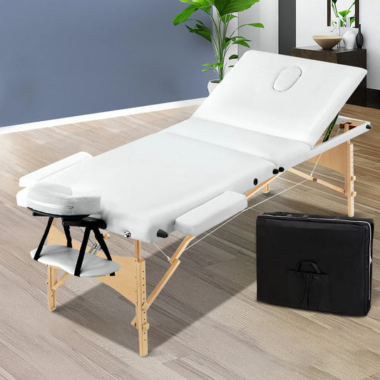 Massage Table 3-Fold Portable Wood - White - Massage