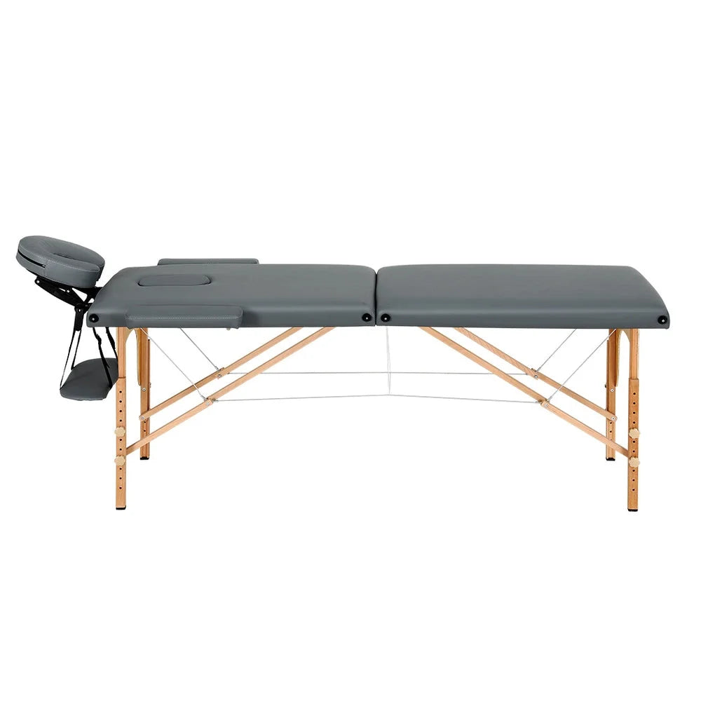 Massage Table 56CM Portable 2-Fold Wooden Beauty Bed - Grey