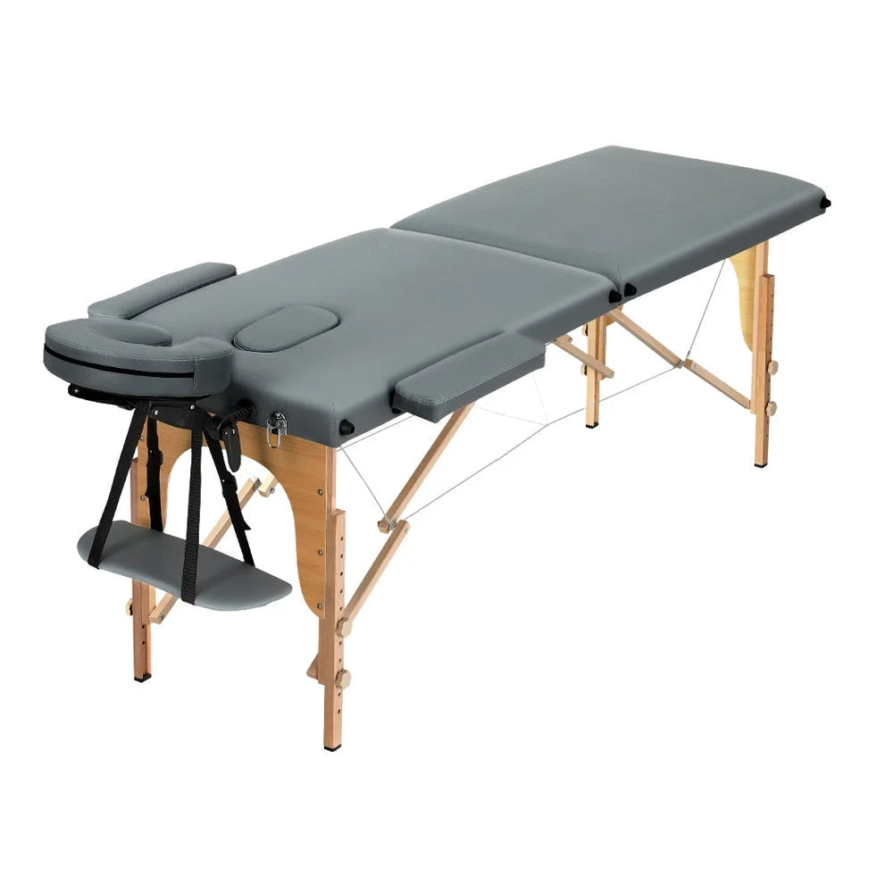 Massage Table 56CM Portable 2-Fold Wooden Beauty Bed - Grey