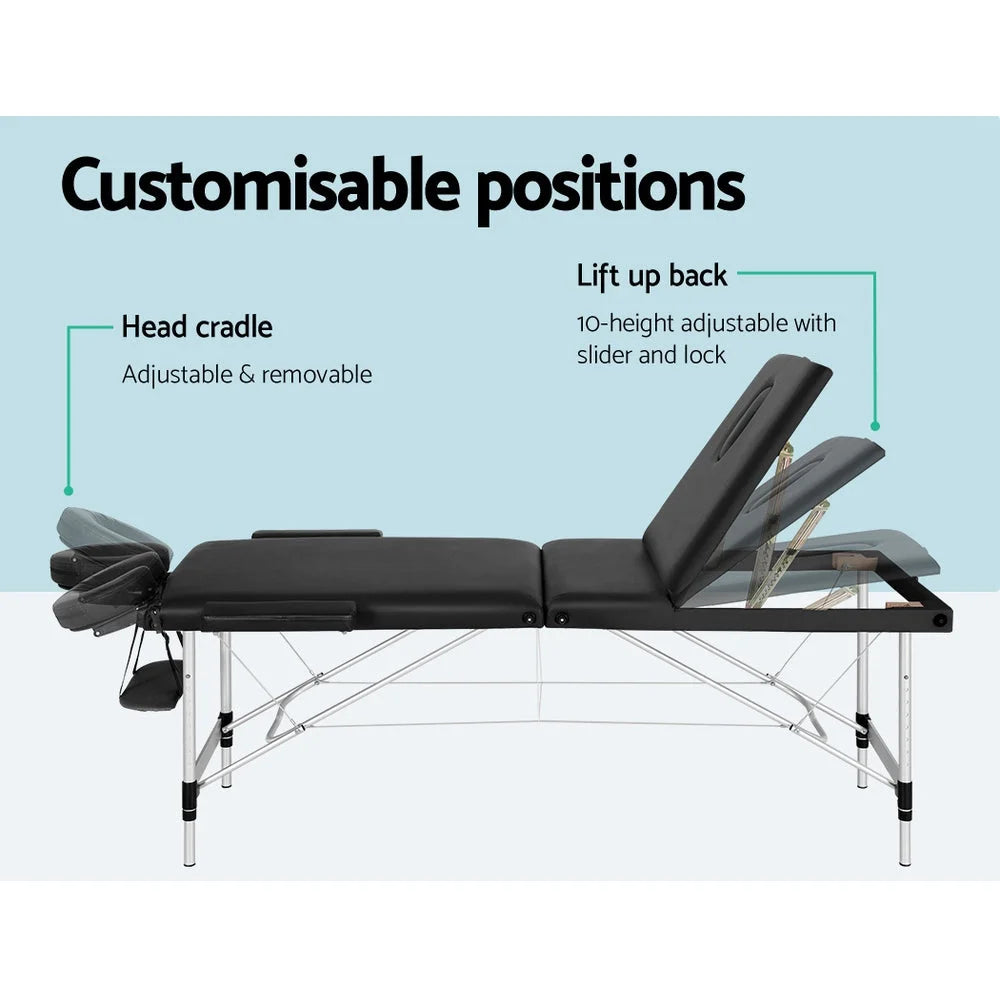 Massage Table 65CM Portable 3-Fold Aluminium Beauty Bed