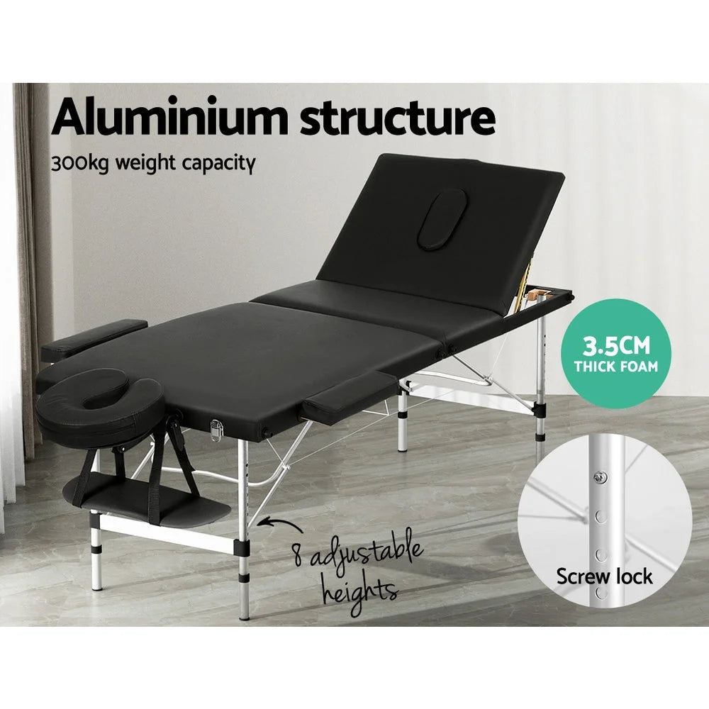Massage Table 65CM Portable 3-Fold Aluminium Beauty Bed