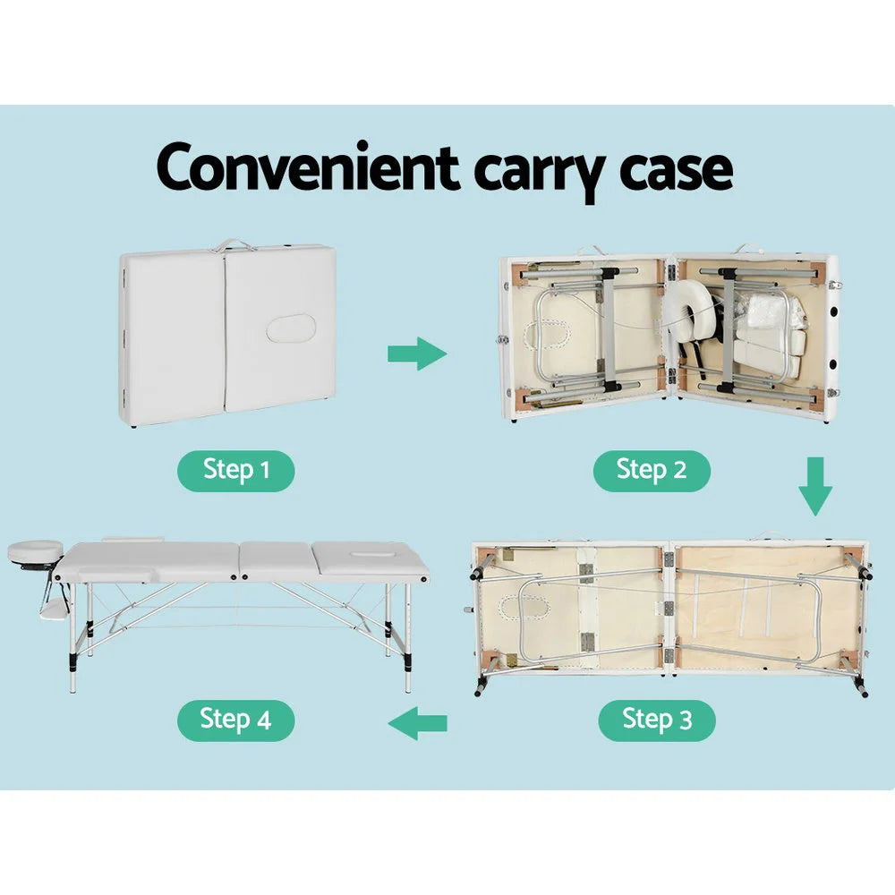 Massage Table 65CM Portable 3-Fold Aluminium Beauty Bed