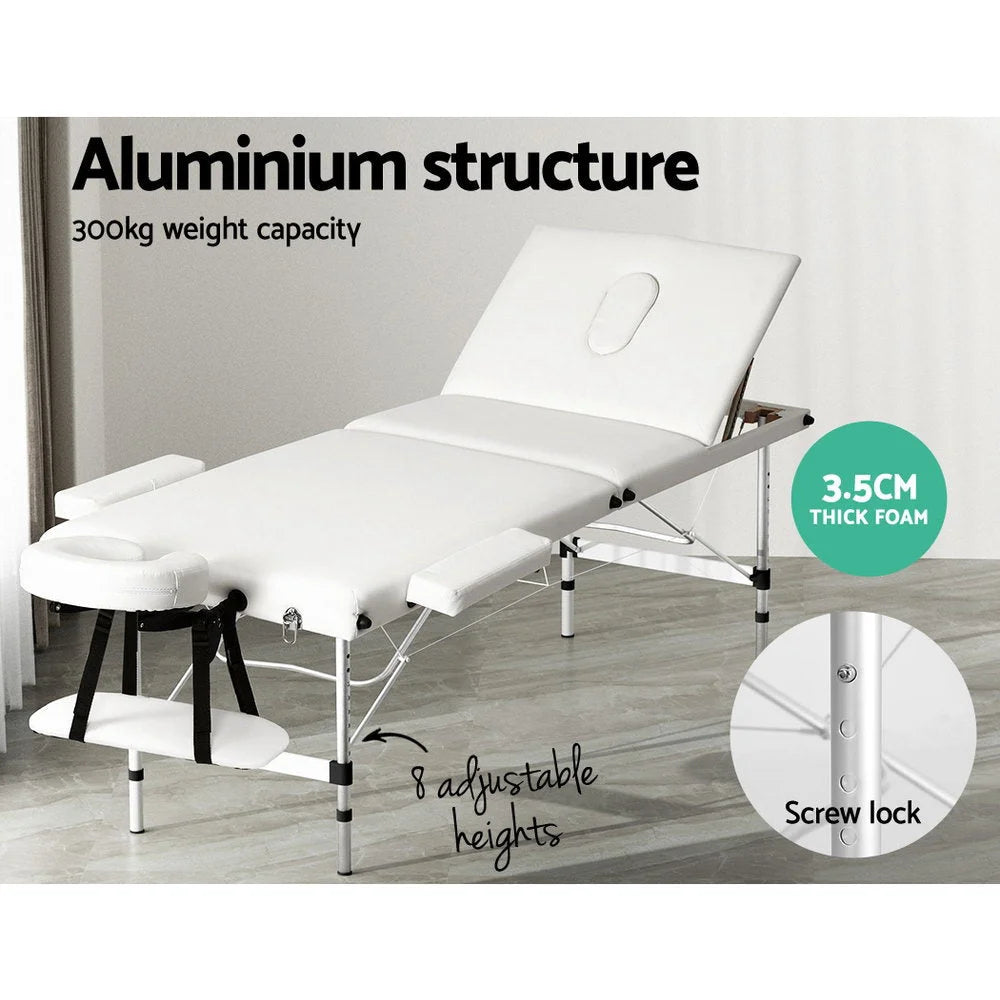 Massage Table 65CM Portable 3-Fold Aluminium Beauty Bed