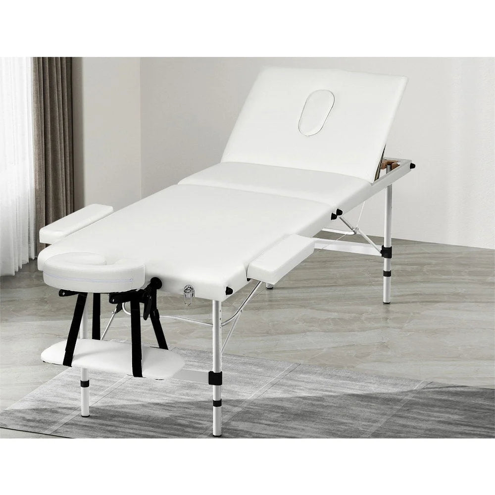 Massage Table 65CM Portable 3-Fold Aluminium Beauty Bed - White shown on the product page