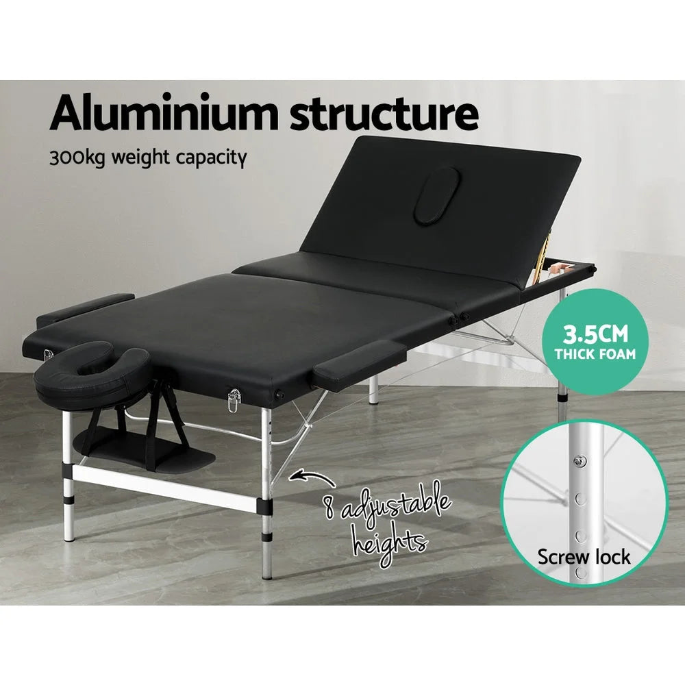 Massage Table 85CM Portable 3-Fold Aluminium Beauty Bed