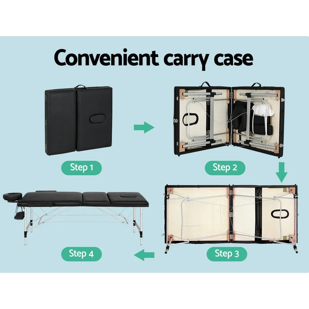 Massage Table 85CM Portable 3-Fold Aluminium Beauty Bed