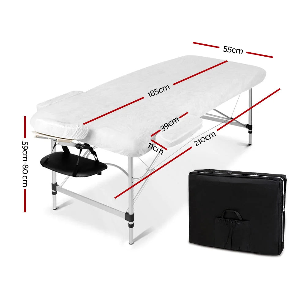 Massage Table Aluminium 2‑Fold 55 cm Portable Black