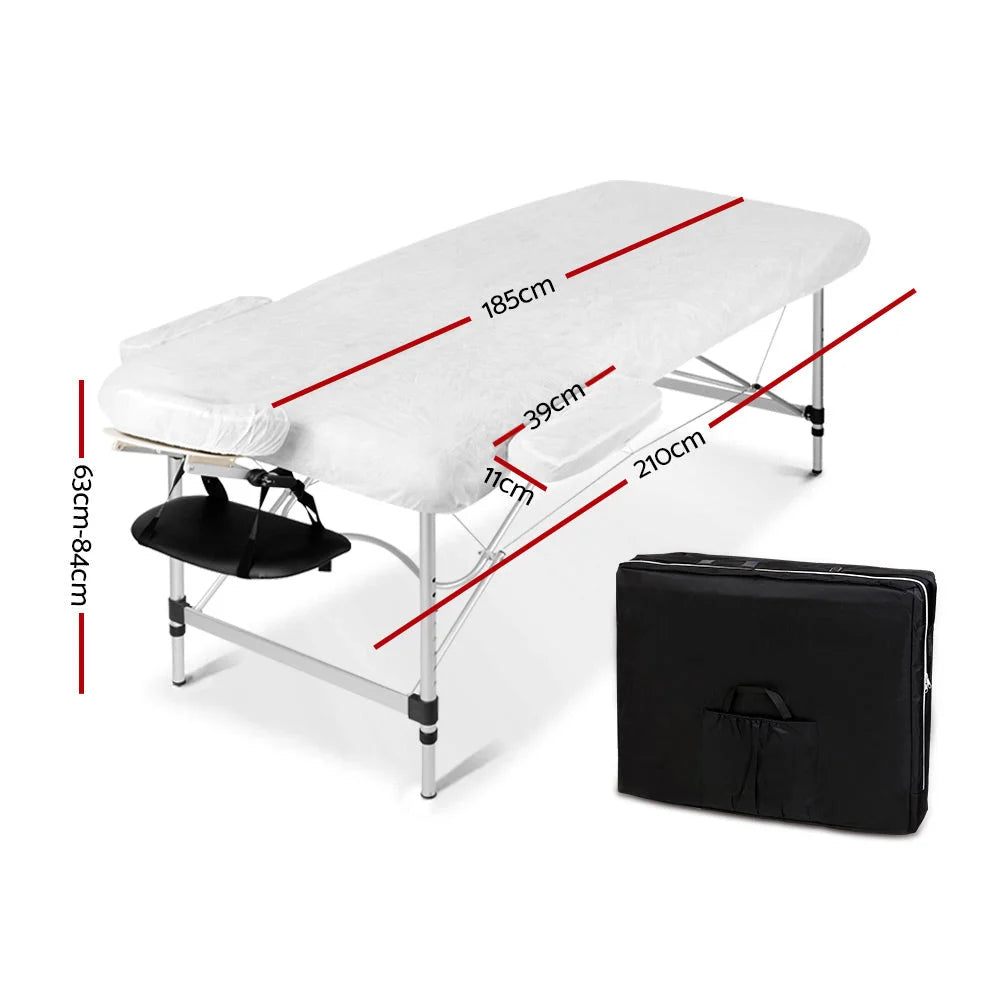 Massage Table Aluminium 2-Fold Portable Black - Massage