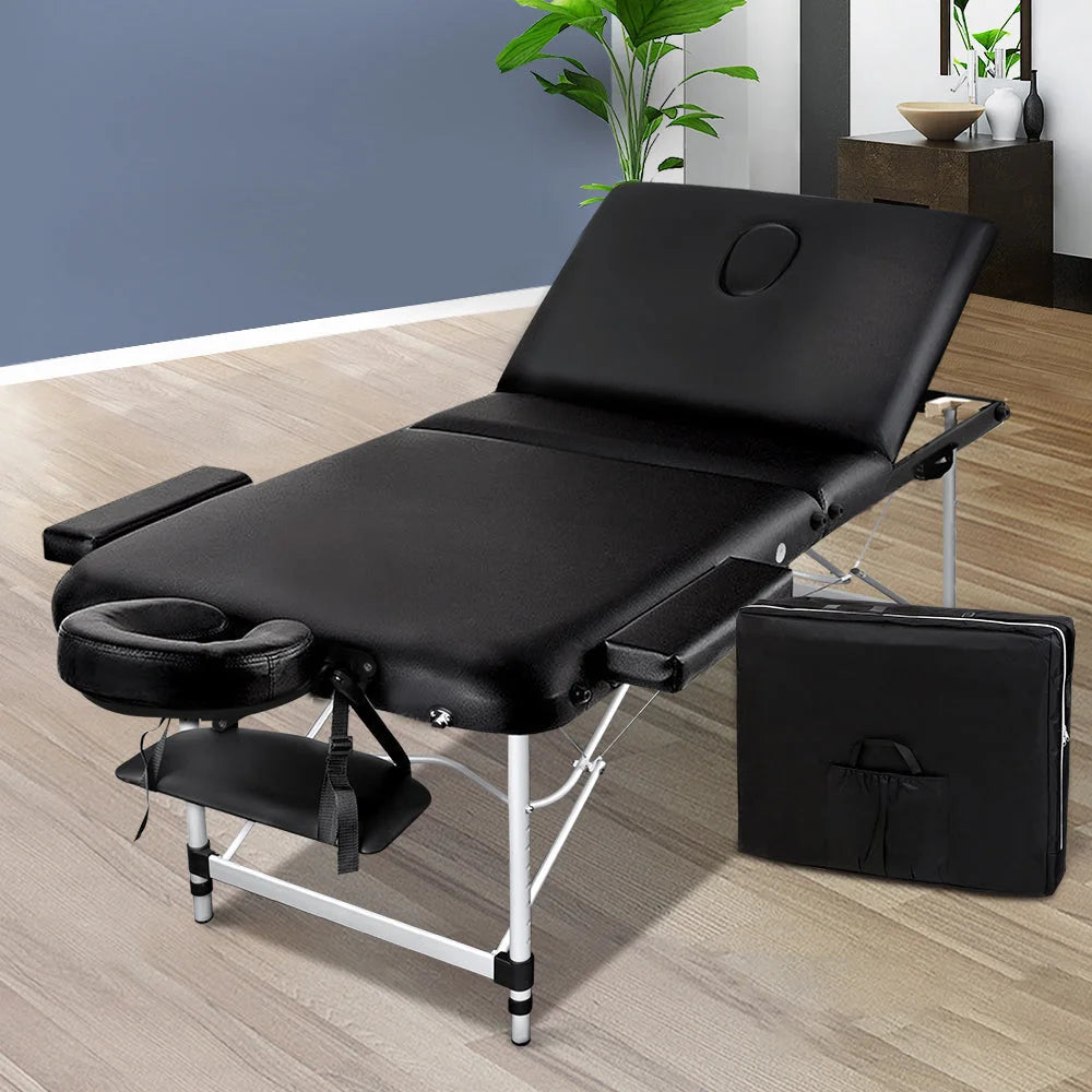 Massage Table Aluminium 3-Fold 70cm Wide Portable Beauty