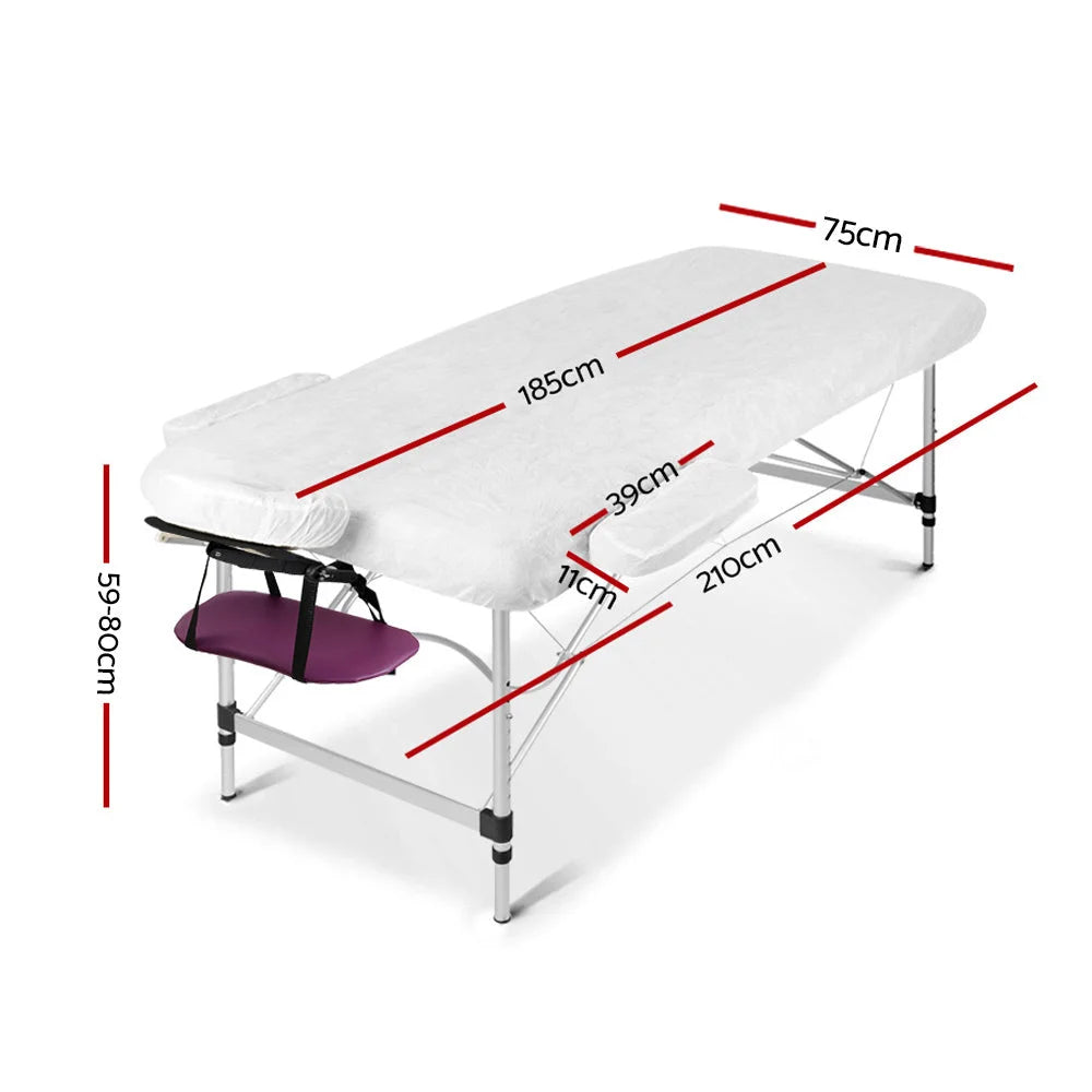 Massage Table Aluminium 3‑Fold 75 cm Portable Purple