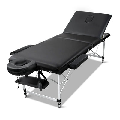 Massage Table Aluminium 3-Fold Portable Black - Massage