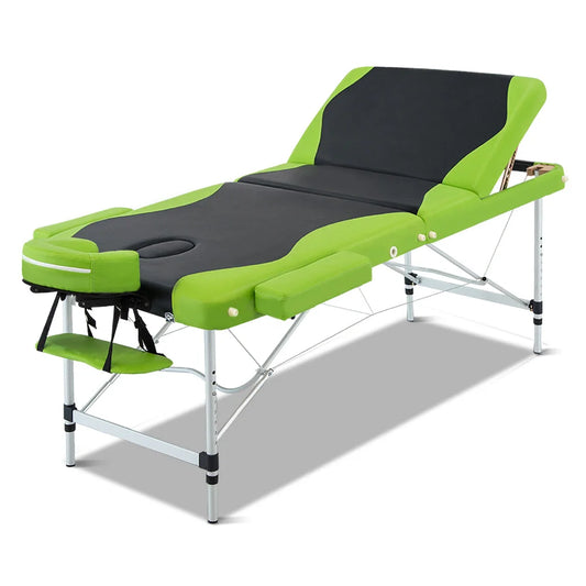 Massage Table Aluminium 3-Fold Portable Green/Black
