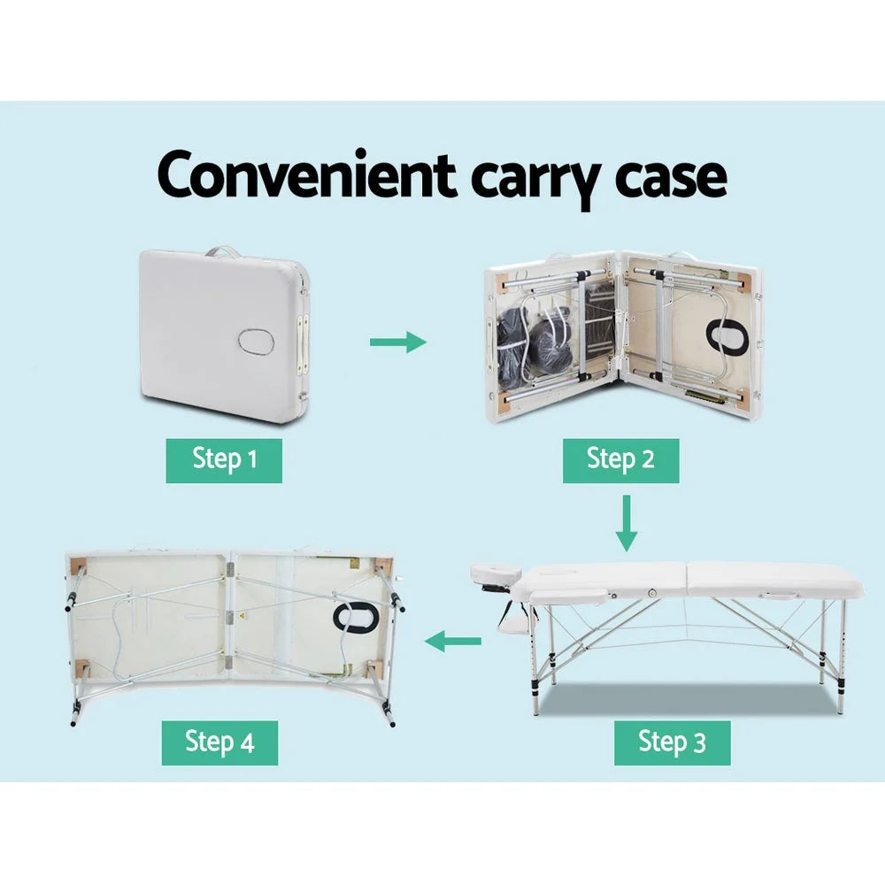 Massage Table Portable Aluminium 75cm Wide Two Fold