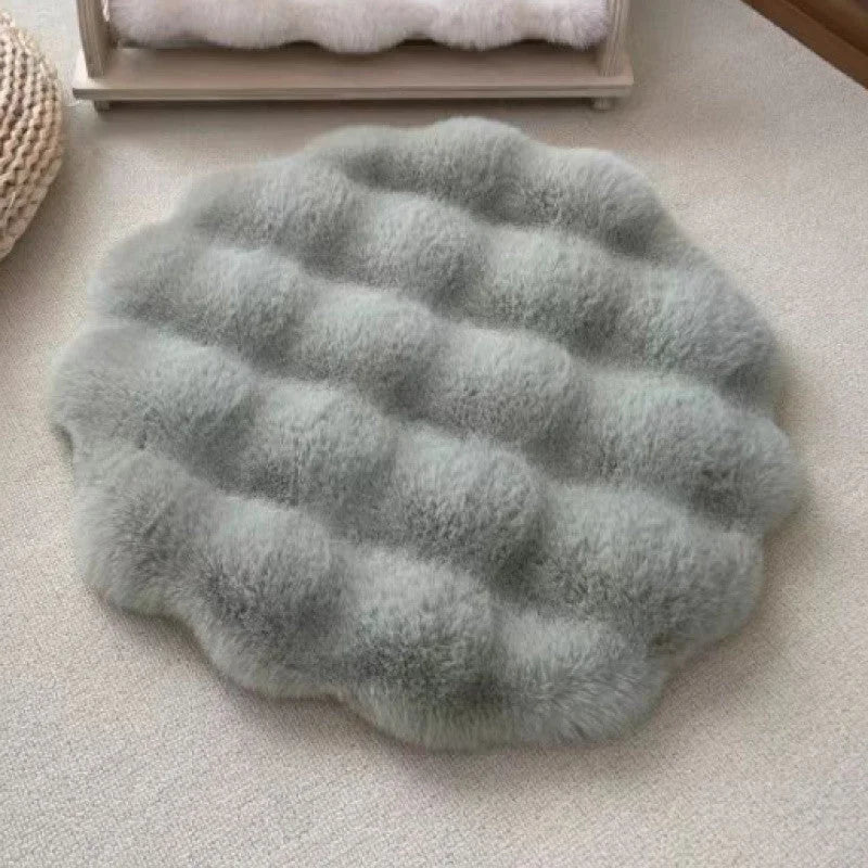 Matcha color Plush Round Cat Mat - Soft Faux Fur Sleeping
