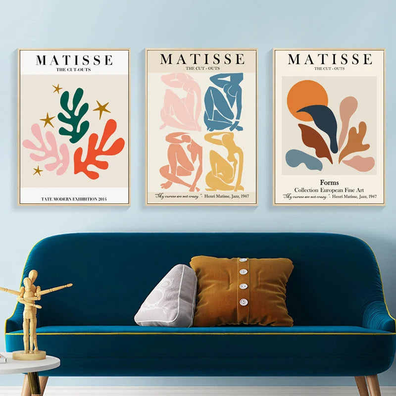 Matisse Canvas Wall Art Set of 3 Wood Frame 60cm x 90cm