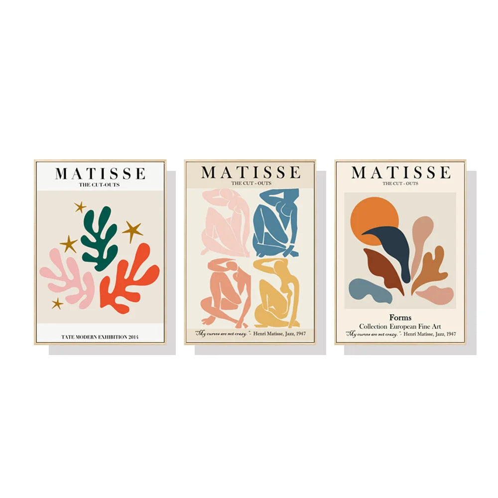 Matisse Canvas Wall Art Set of 3 Wood Frame 60cm x 90cm