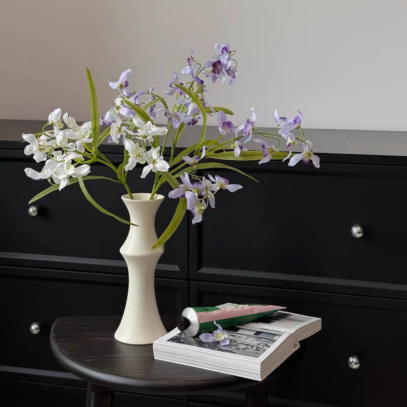 Matte White Ceramic Vase - Unique Bamboo Shape Design