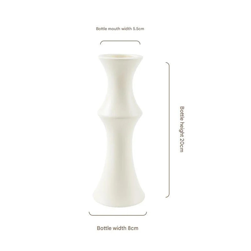 Matte White Ceramic Vase - Unique Bamboo Shape Design