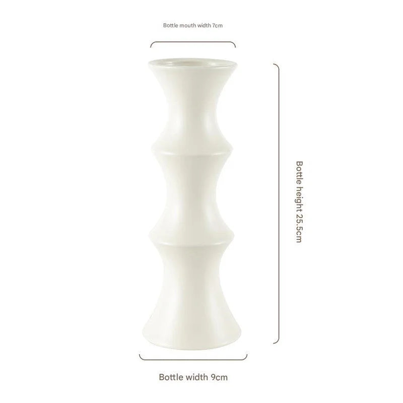 Matte White Ceramic Vase - Unique Bamboo Shape Design