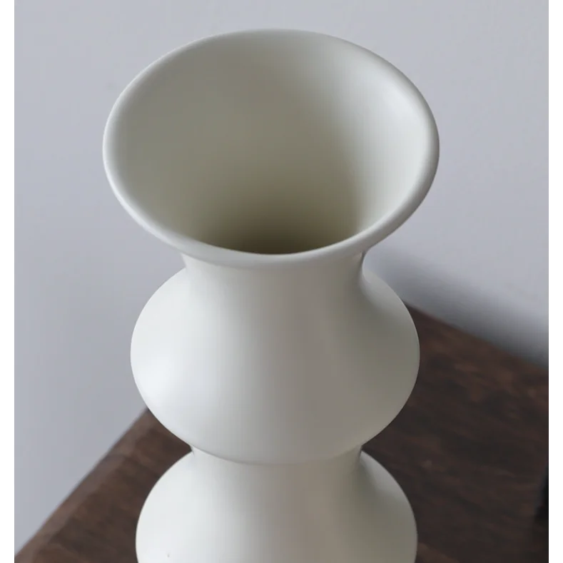 Matte White Ceramic Vase - Unique Bamboo Shape Design