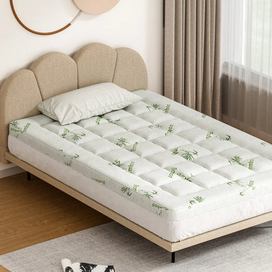 Bamboo 5cm mattress topper with mattress cushioning and stitched sides