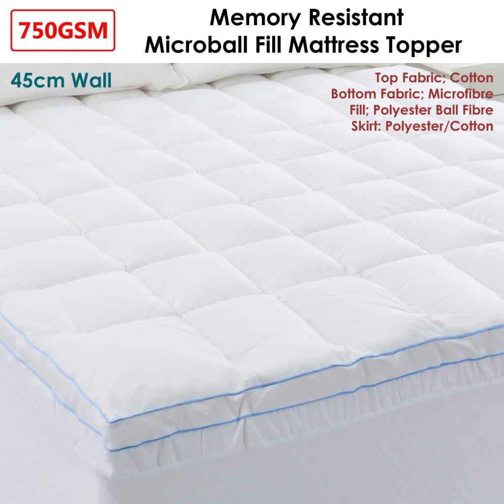 Mattress Topper Cloudland 750GSM Memory Resistant Microball