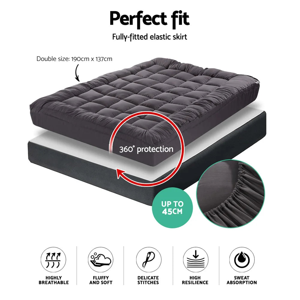 Mattress Topper Double Pillowtop 1000GSM Charcoal