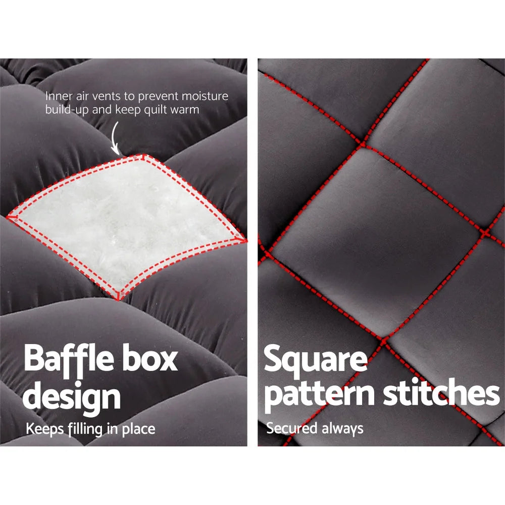 Mattress Topper Queen 1000GSM Pillowtop Charcoal Microfibre