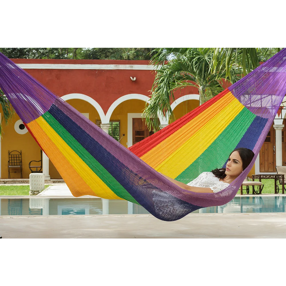 Mayan Legacy Single Size Cotton Mexican Hammock in Rainbow