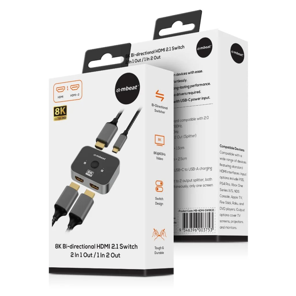 mbeat 8K Bi-Directional HDMI 2.1 Switch - 2 In 1 Out / 1