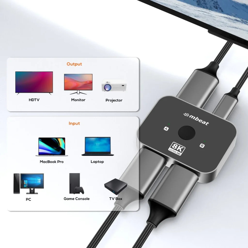 mbeat 8K Bi-Directional HDMI 2.1 Switch - 2 In 1 Out / 1