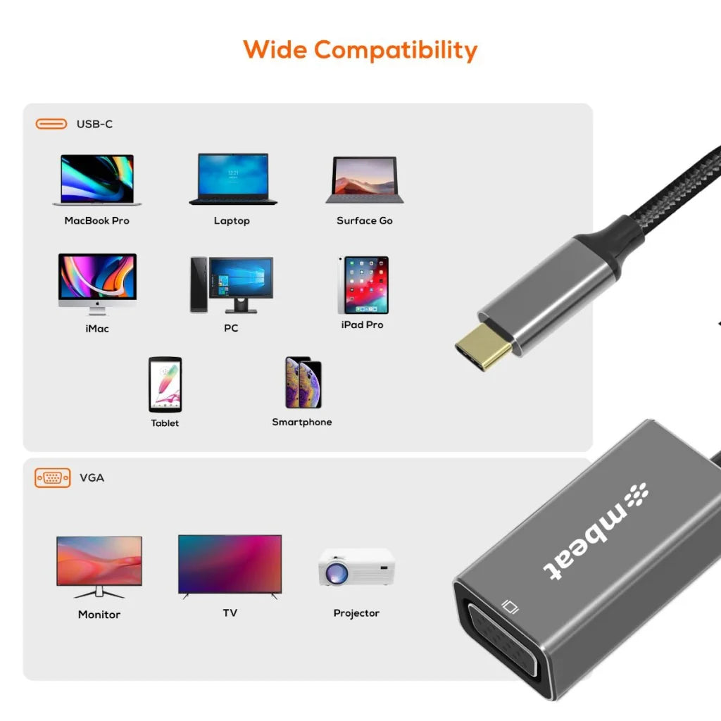 mbeat Elite USB-C to VGA Adapter- Space Grey - Appliances >