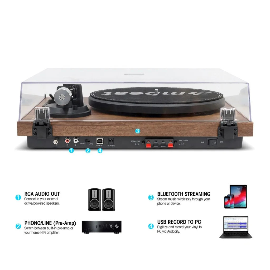mbeat Hi-Fi Turntable with Bookshelf Speakers and Bluetooth