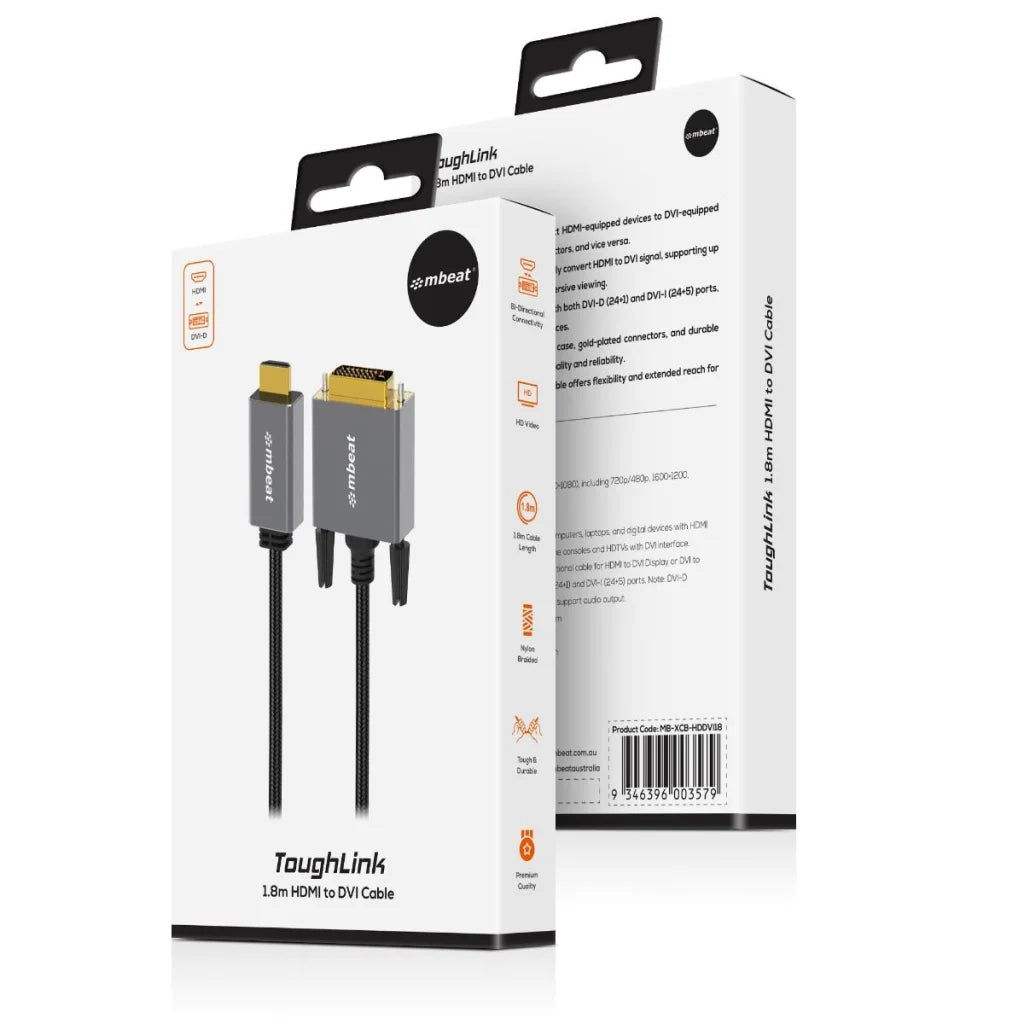 mbeat Tough Link 1.8m HDMI to DVI Cable - Appliances > TV >