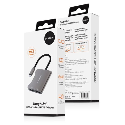 mbeat Tough Link USB-C to Dual 4K HDMI Adapter - Space Grey