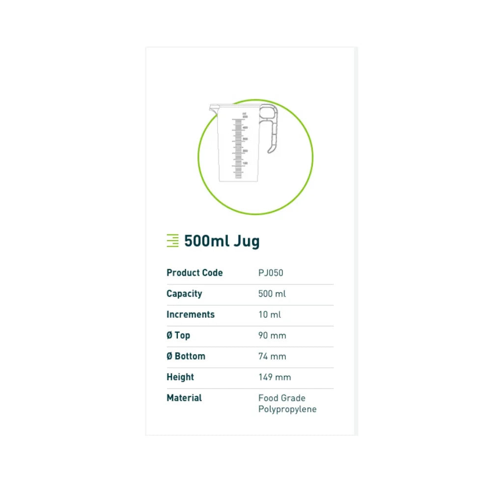 Measuring Jug 500ml Heavy Duty Clear Plastic Propylene BPA