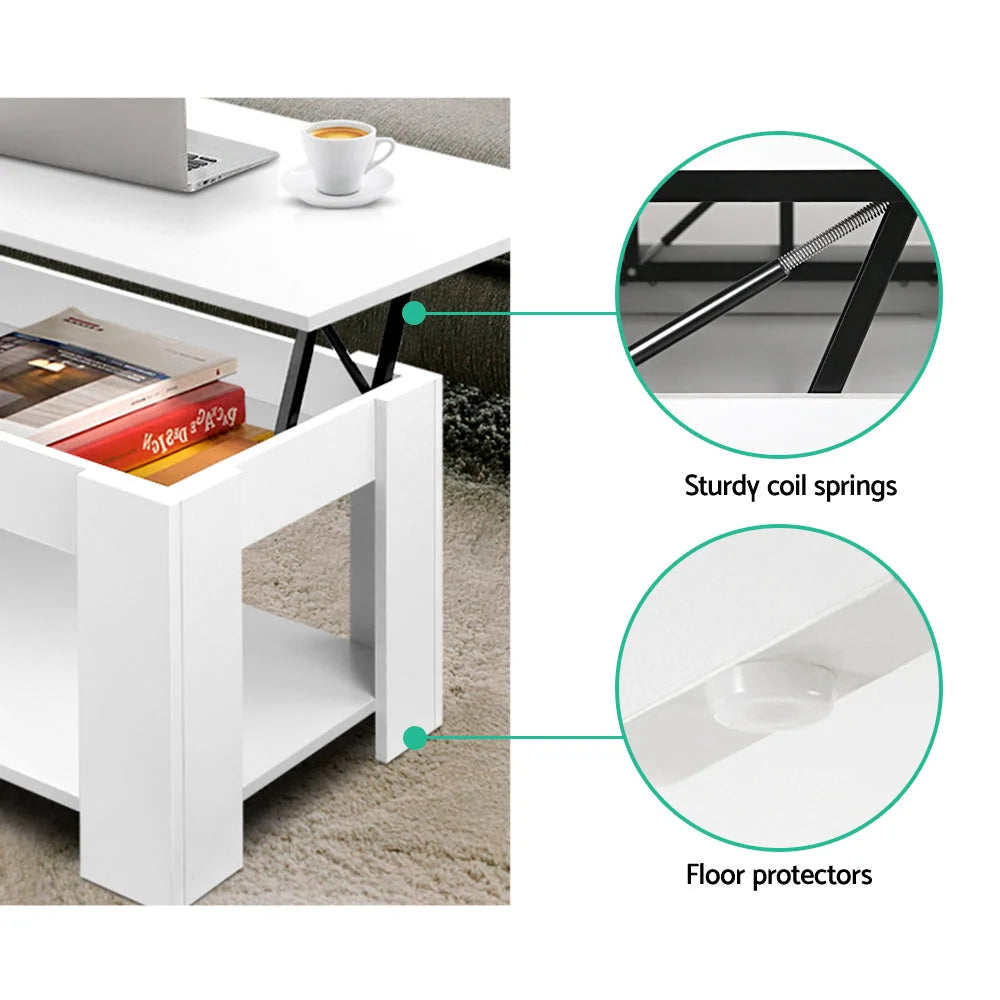 White table with mechanical coffee lift up