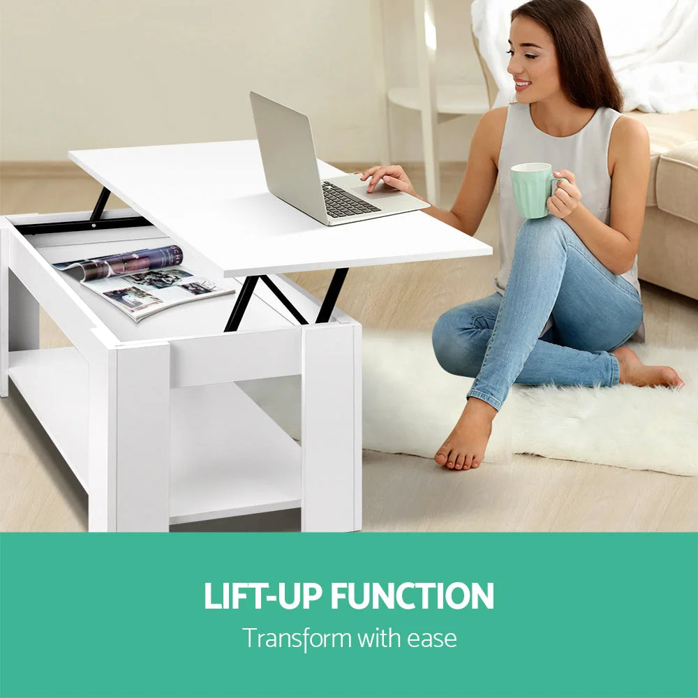 Mechanical Coffee Table Lift Up Top White close-up detail