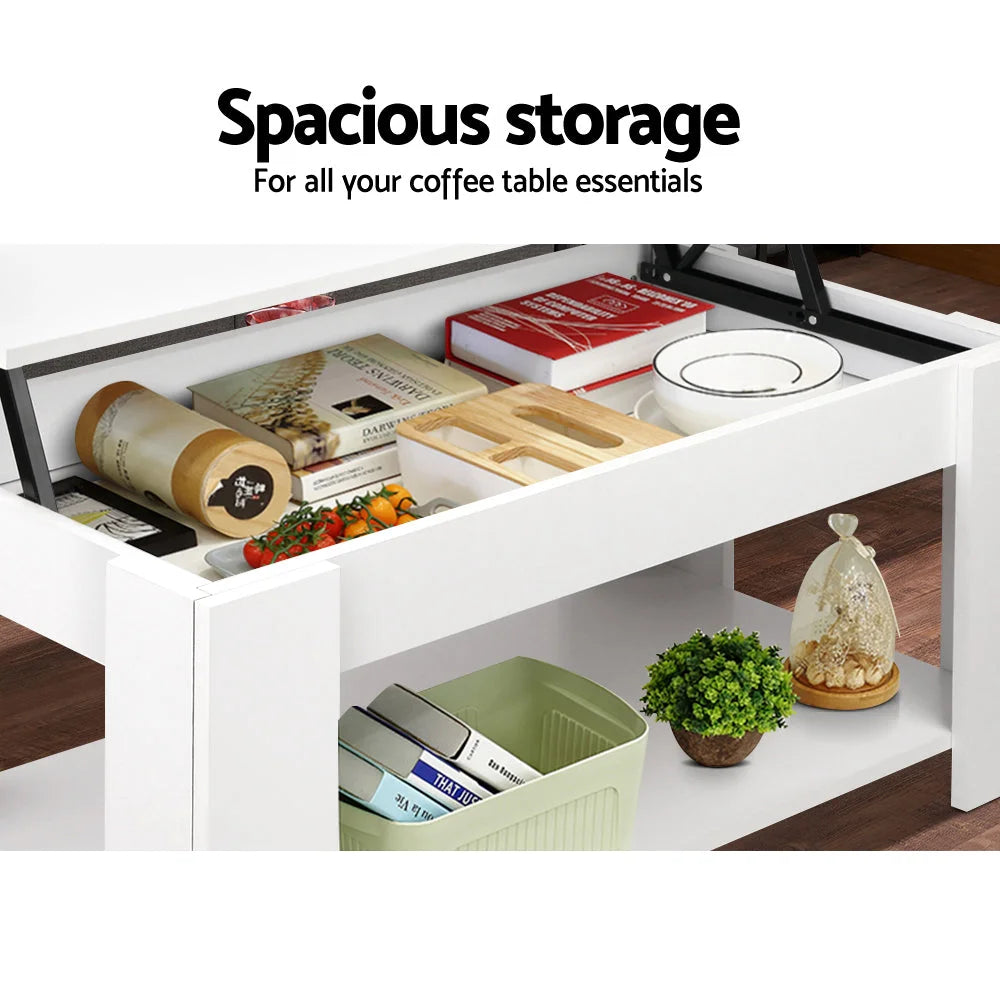 Mechanical Coffee Table Lift Up Top White