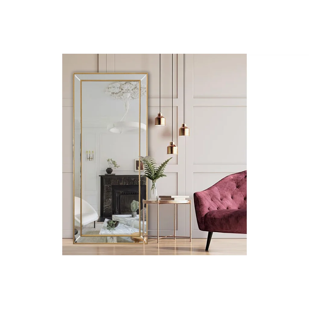 Medium Gold Beaded Framed Mirror - 70cm x 170cm - Home &