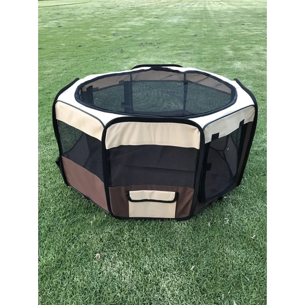 Medium Pet Dog Cat Puppy Rabbit Tent Soft Playpen Brown