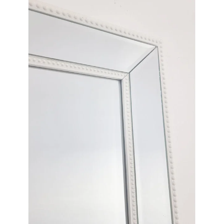 Medium White Beaded Framed Mirror - 70cm x 170cm - Home &