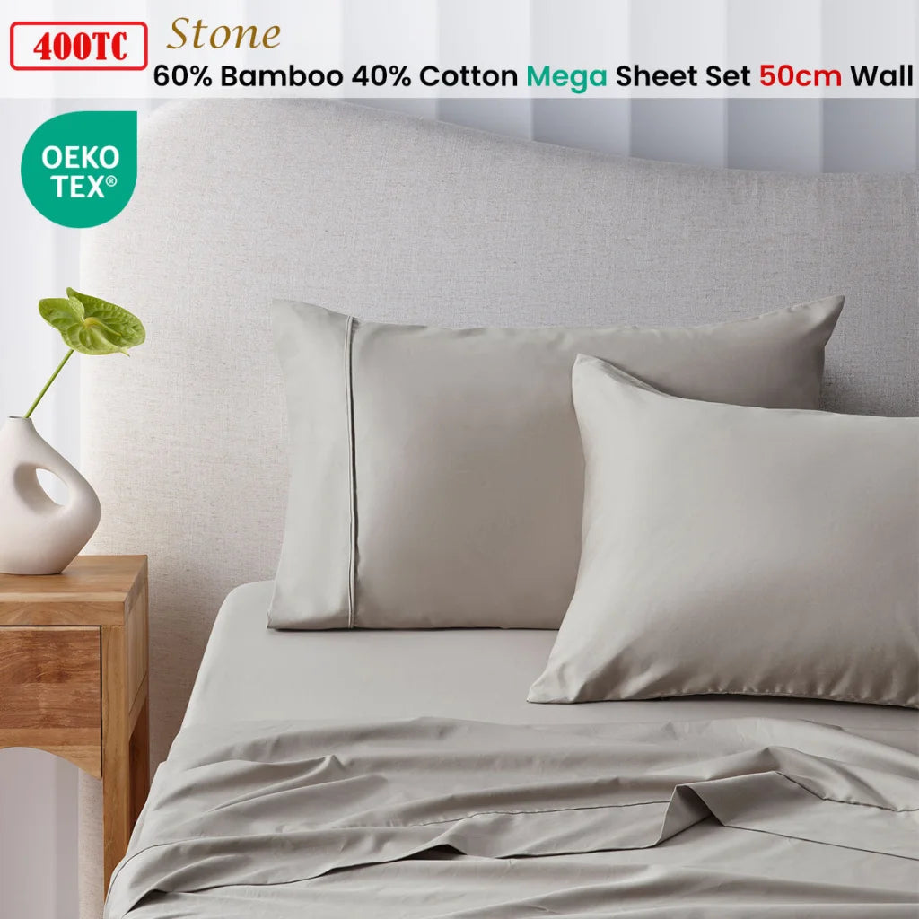 Mega/Super Sheet Set Super King 400TC Stone Bamboo Cotton