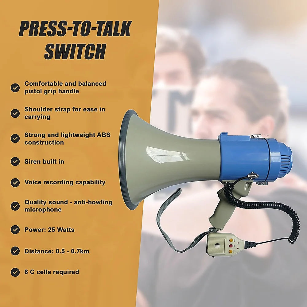 Megaphone PA System 25W Loud Speaker Voice Recorder
